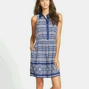 Nordstrom Oat + Fawn Navy Blue Print Sleeveless Dress